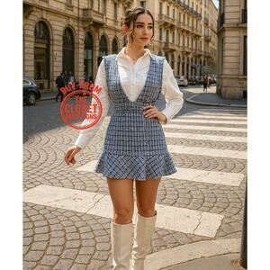 ZARA Blogger Fave!!! Blue Tweed Overall Mini Dress NWT